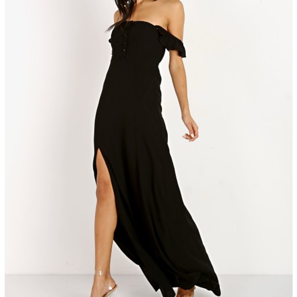 Flynn Skye Bardot Black Off-Shoulder Maxi Dress